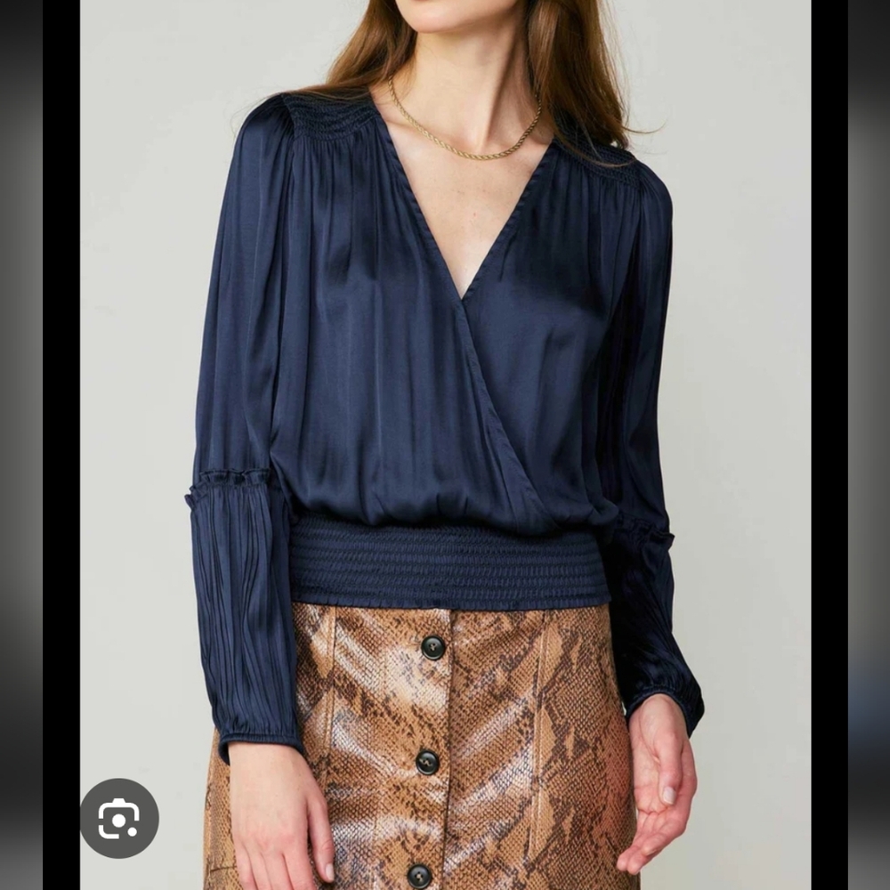 Anthropologie Current Air Navy Wrap Front Top